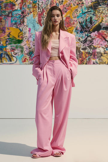 Różowe klapy z klapami Satyna 2-częściowe damskie garnitury na studniówkę z kieszeniami